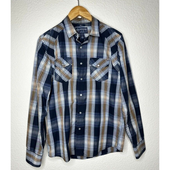 American Rag Womens Small Blue Flannel Longsleeve Button Down Shirt White Pocket - Picture 2 of 10